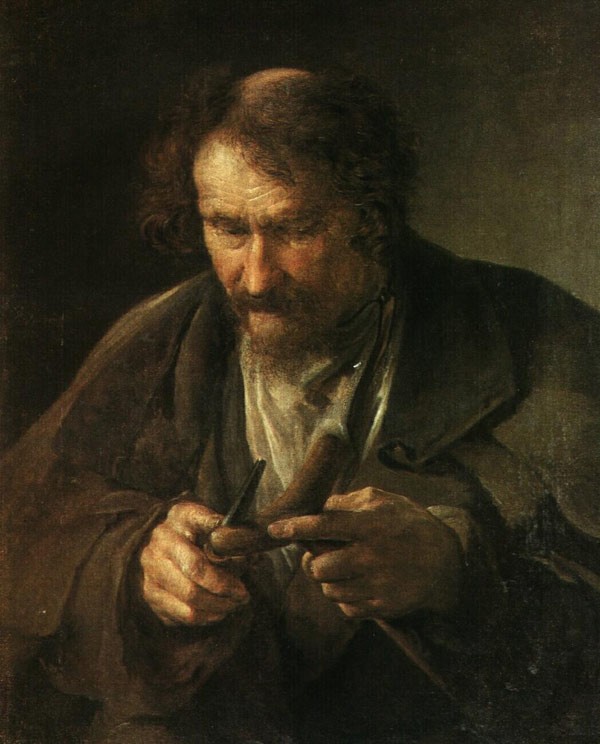 Старик, обстругивающий костыль Старик, обстругивающий костыль