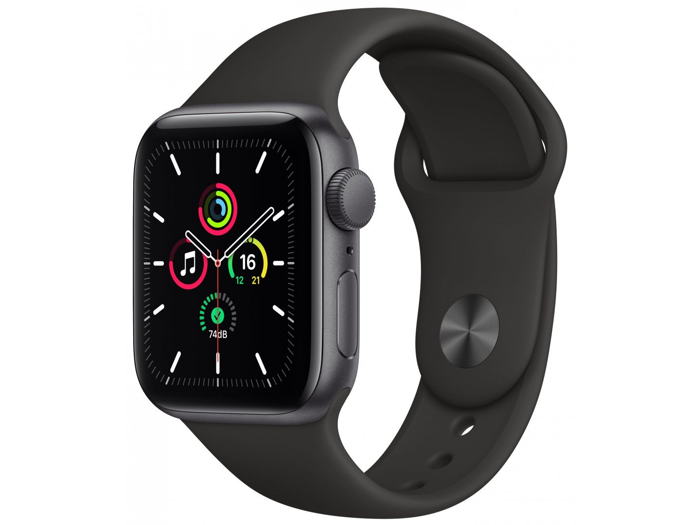 Apple Watch SE 44mm Space Gray Aluminium Case with Black Sport Band 