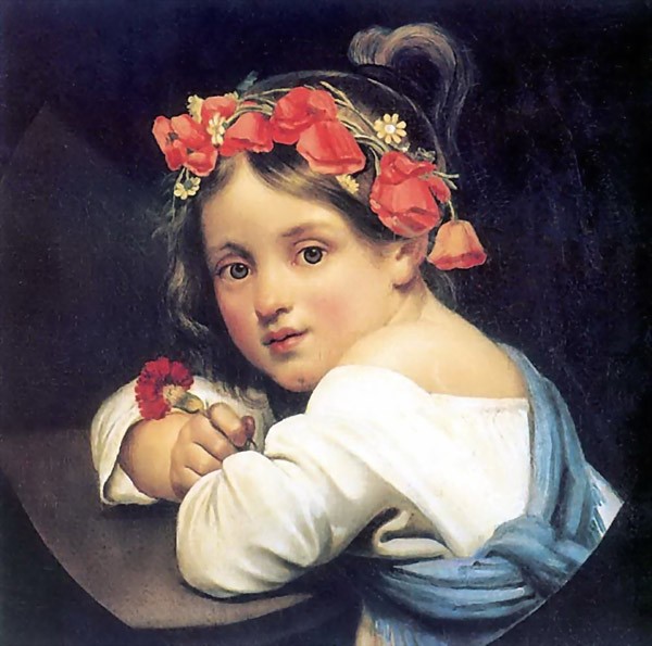 Девочка в маковом венке с гвоздикой в руке (Мариучча). 1819. Девочка в маковом венке с гвоздикой в руке (Мариучча). 1819.