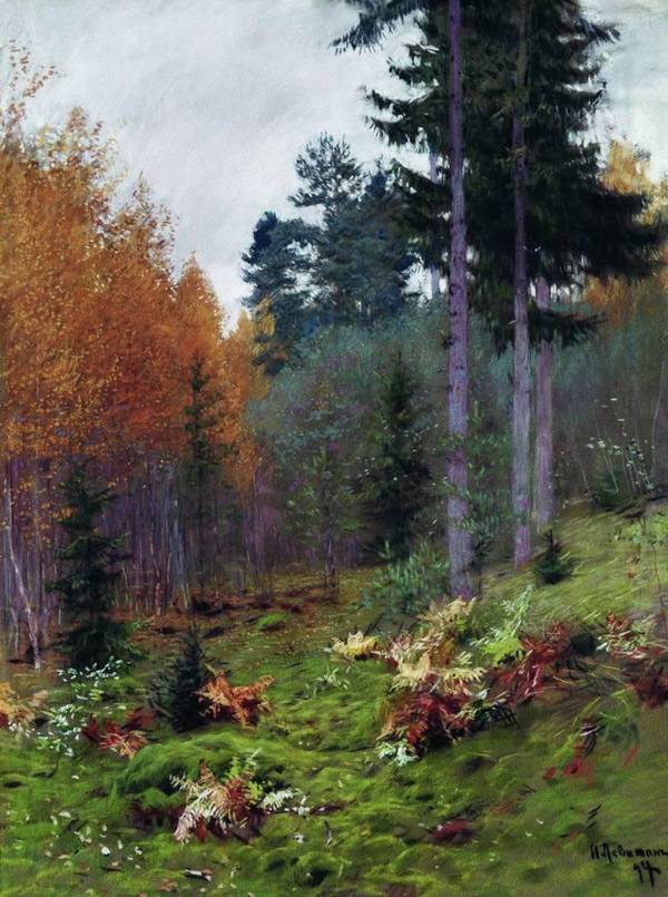 картины Левитана пейзажи В лесу осенью. 1894