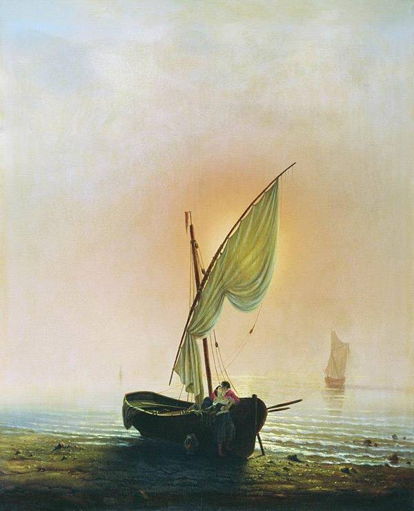 Закат (Лодка с парусом у берега моря). 1857