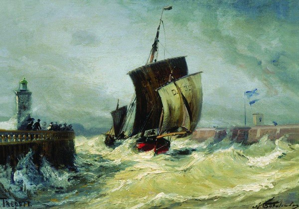 Возвращение в порт Трепор в полую воду. Франция, Нормандия. 1876